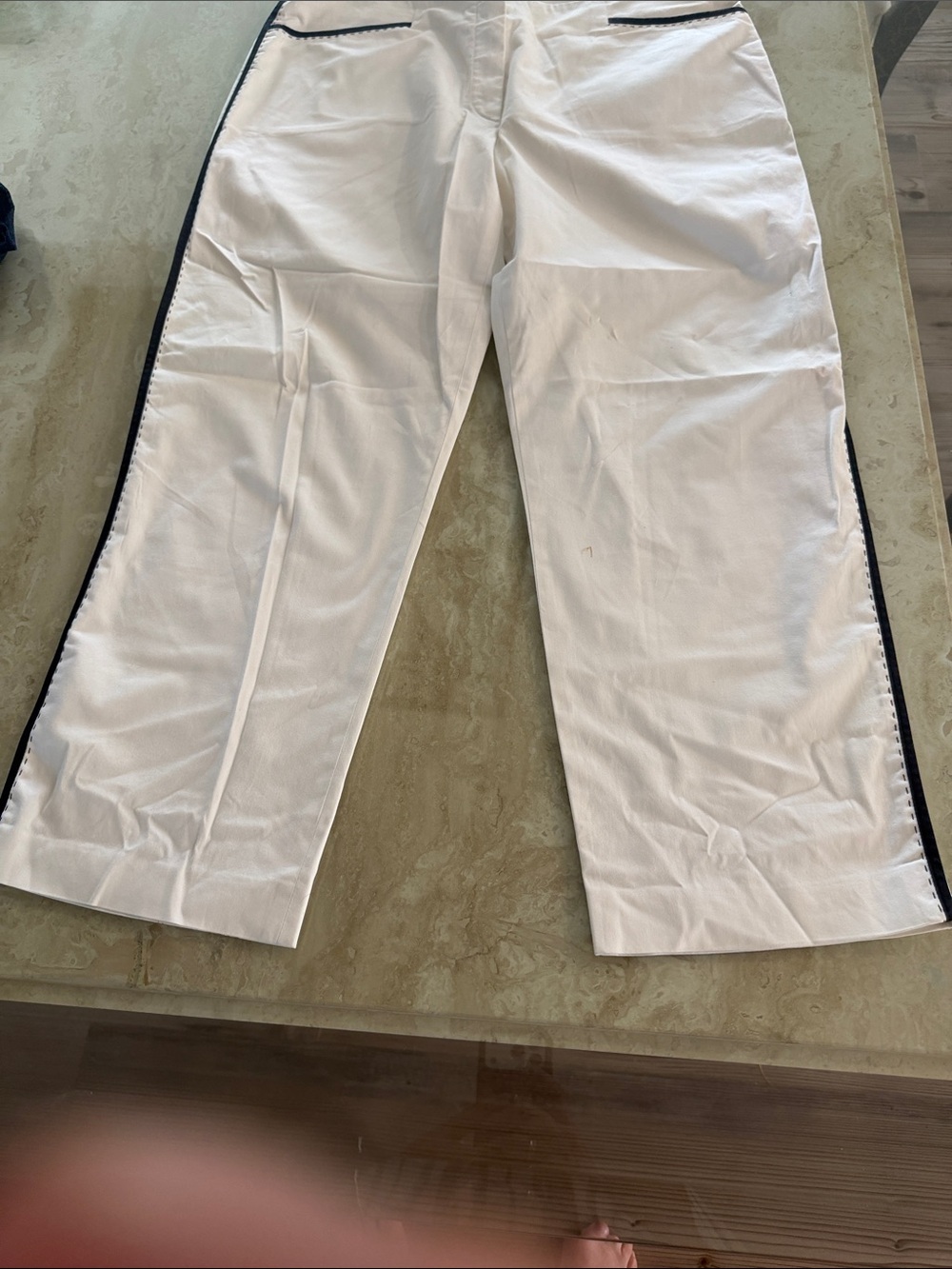 Escada White Wide-Leg Pants with Black Side Trim